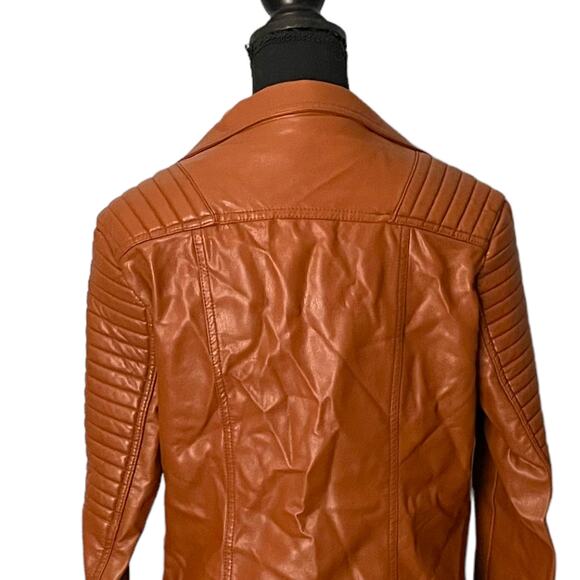 Love Tree Women's Medium Faux Leather Brown Fall Jacket Gold Zipper - Picture 3 of 12